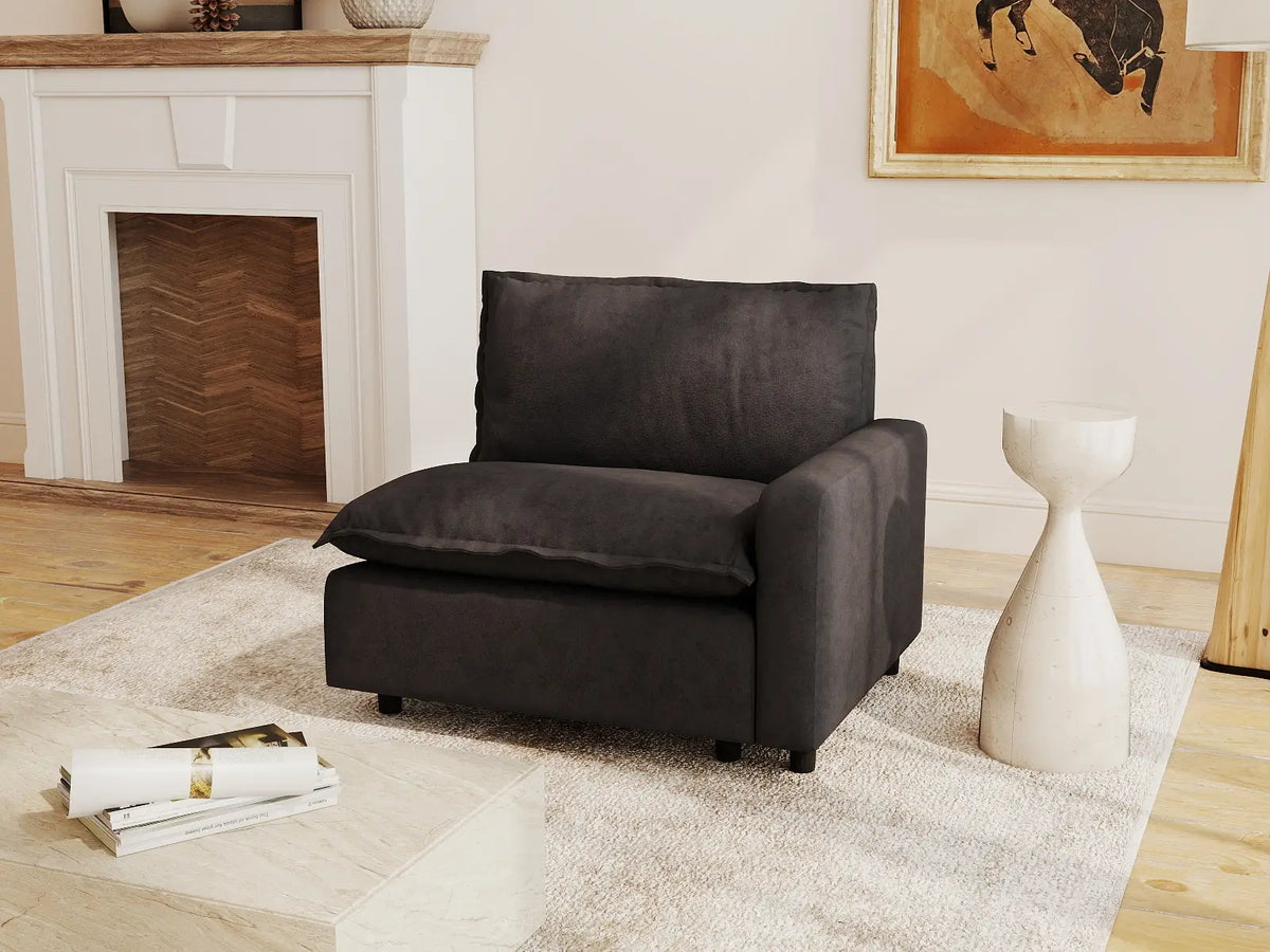 1 Piece Grey Linen Flex Nook Single Sofa 1 Seater 1