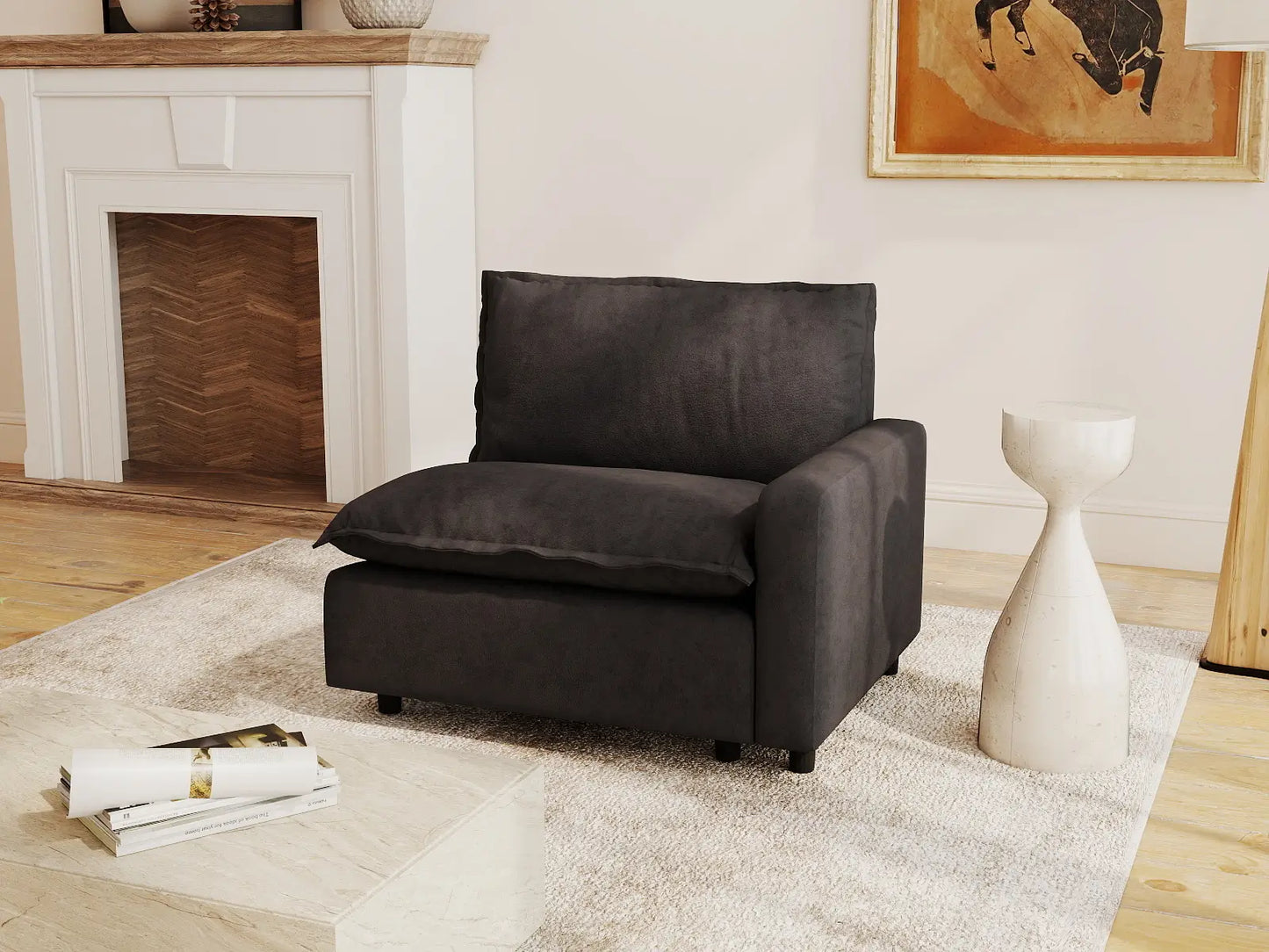 1 Piece Grey Linen Flex Nook Single Sofa 1 Seater 1