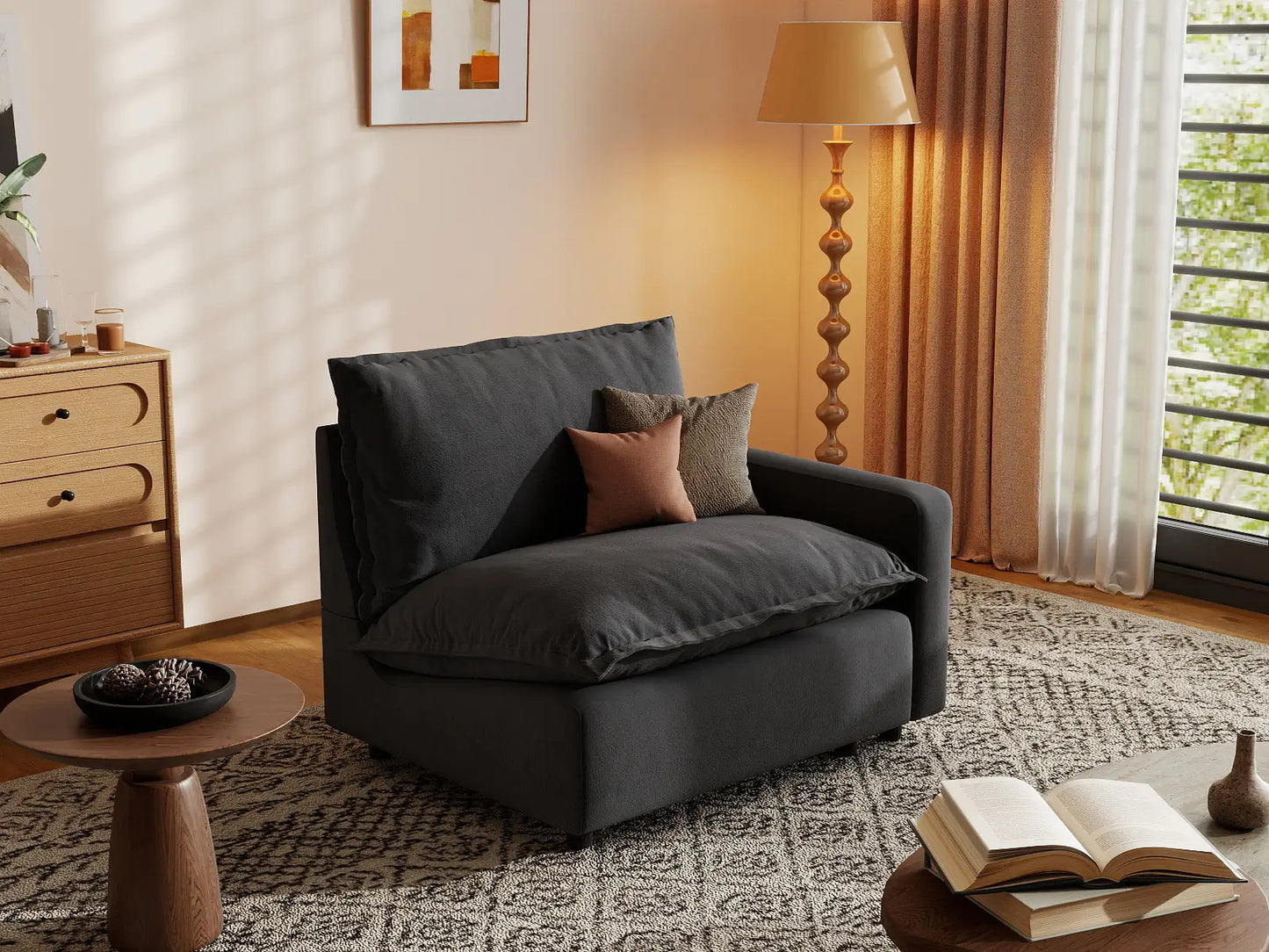 1 Piece Grey Linen Flex Nook Single Sofa 1 Seater 5