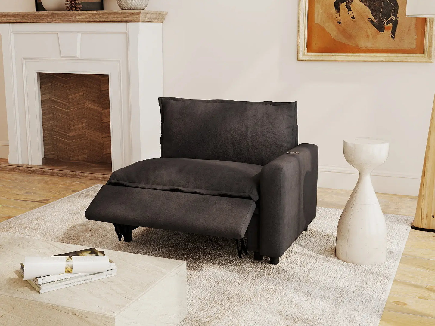 1 Piece Grey Linen Small Space Single Sofa 1 Seater 1