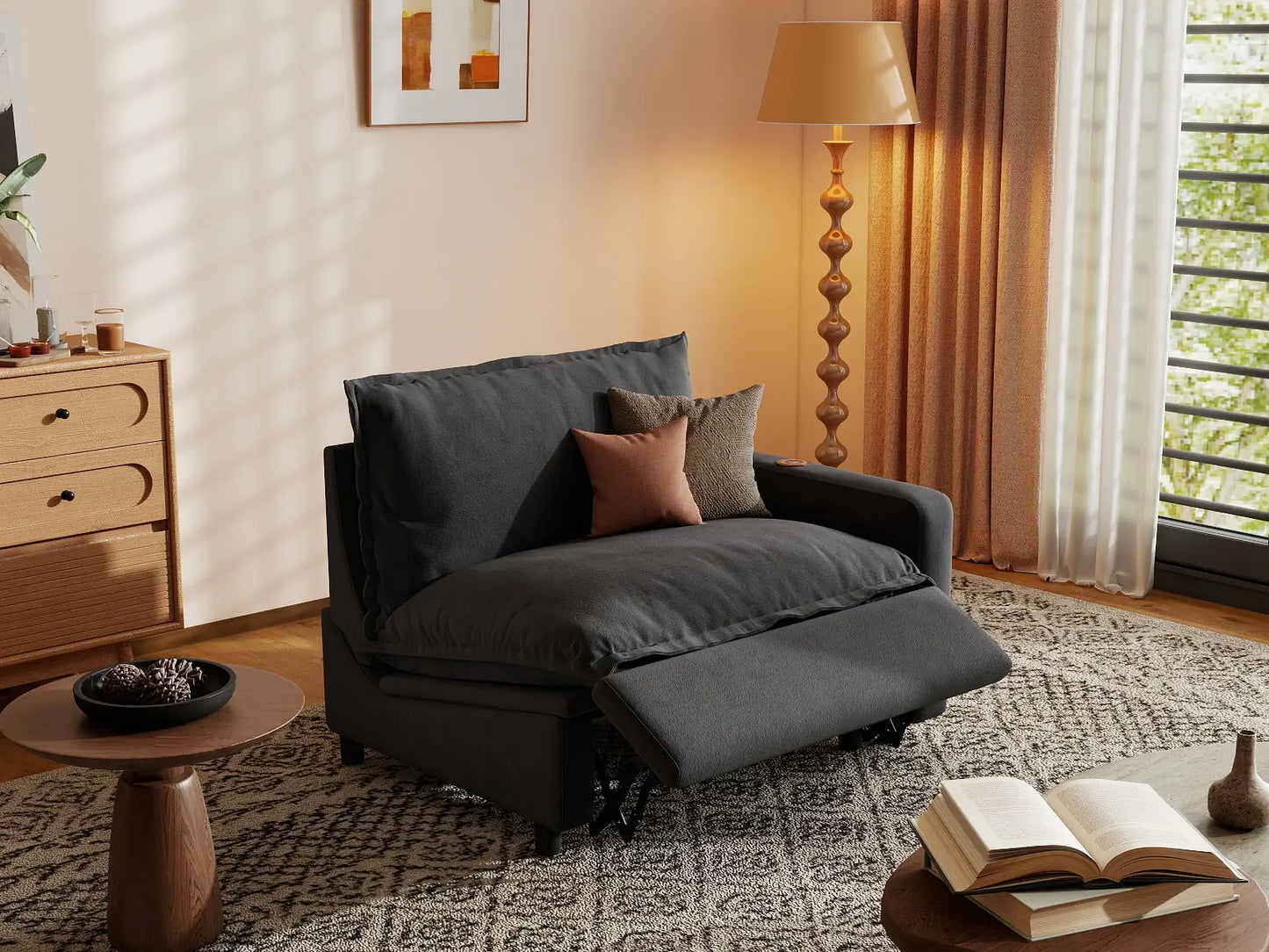 1 Piece Grey Linen Small Space Single Sofa 1 Seater 7