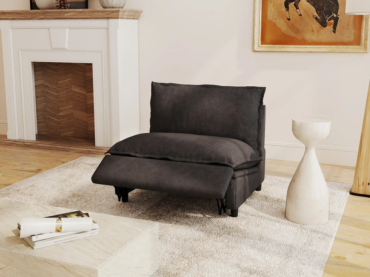 1 Piece Grey Linen Zen Corner Single Sofa 1 Seater 1