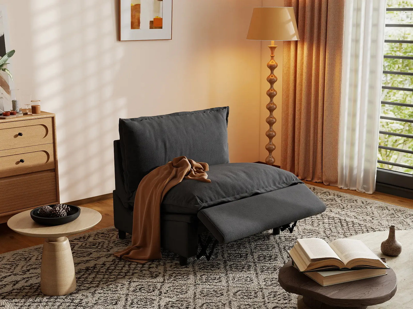 1 Piece Grey Linen Zen Corner Single Sofa 1 Seater 7