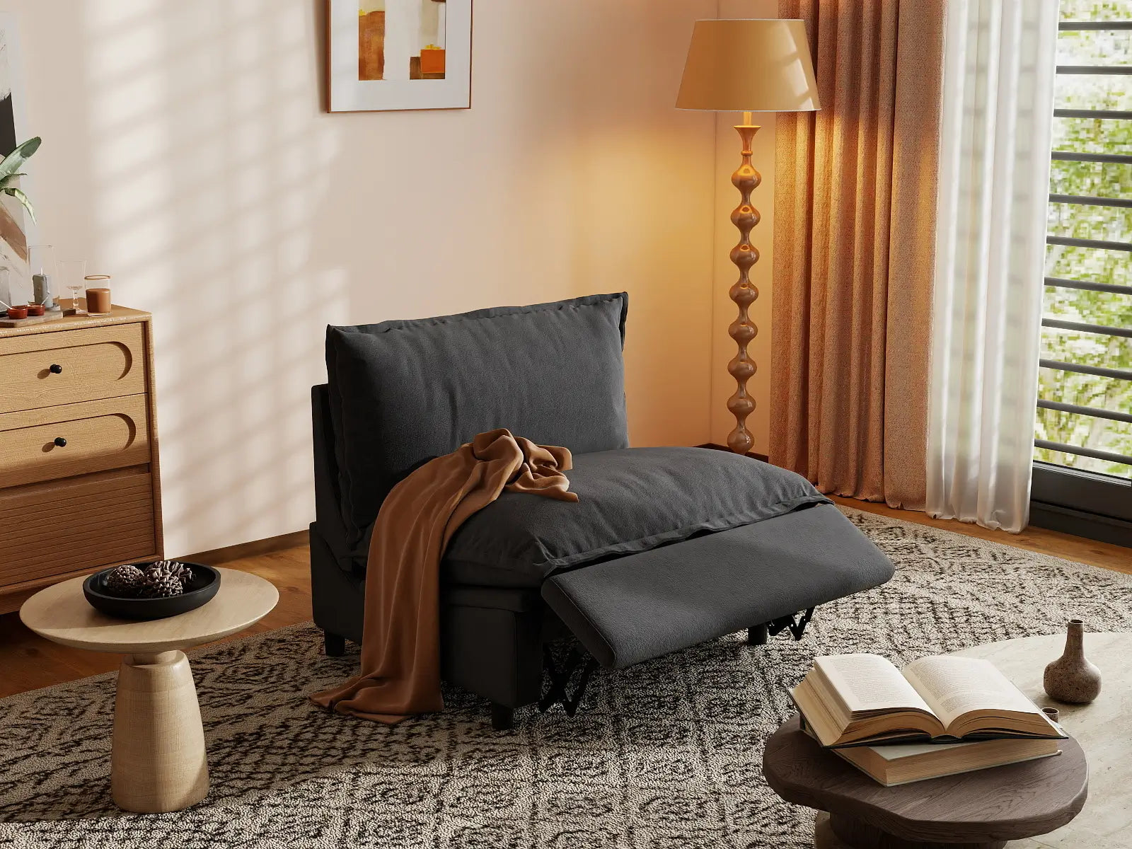 1 Piece Grey Linen Zen Corner Single Sofa 1 Seater 7