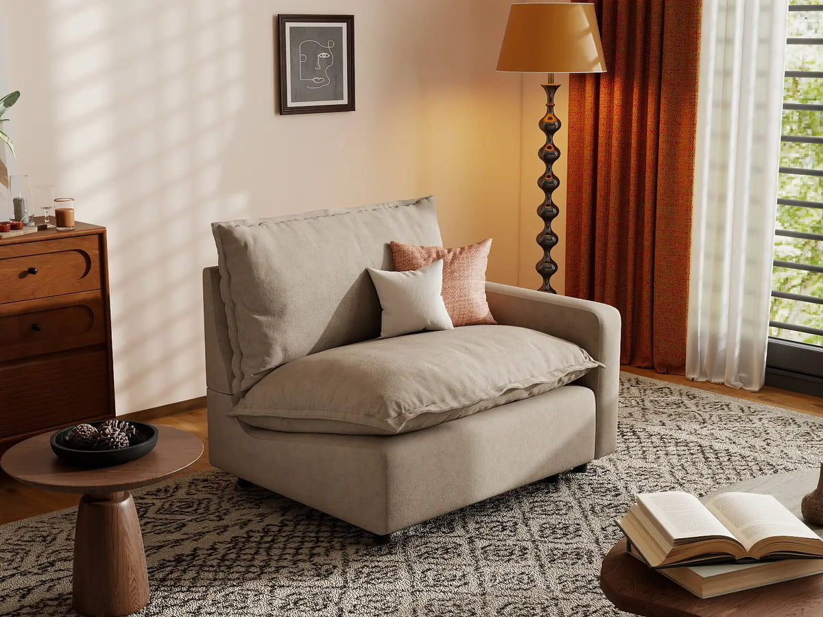 1 Piece Khaki Linen Flex Nook Single Sofa 1 Seater 5
