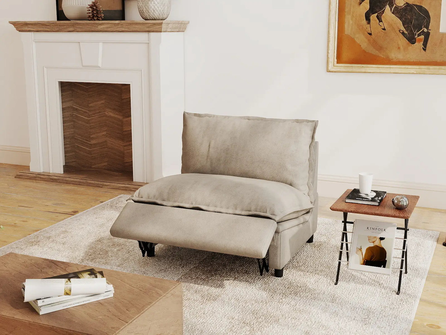 1 Piece Khaki Linen Minimalist Single Sofa 1 Seater 1