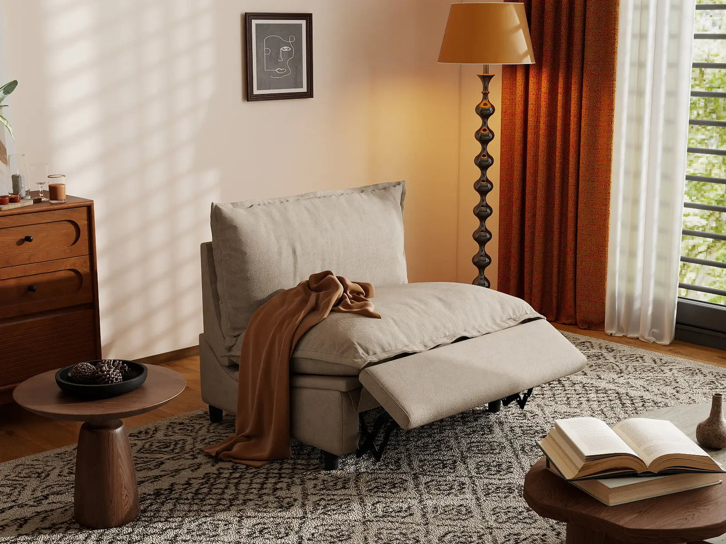 1 Piece Khaki Linen Minimalist Single Sofa 1 Seater 7