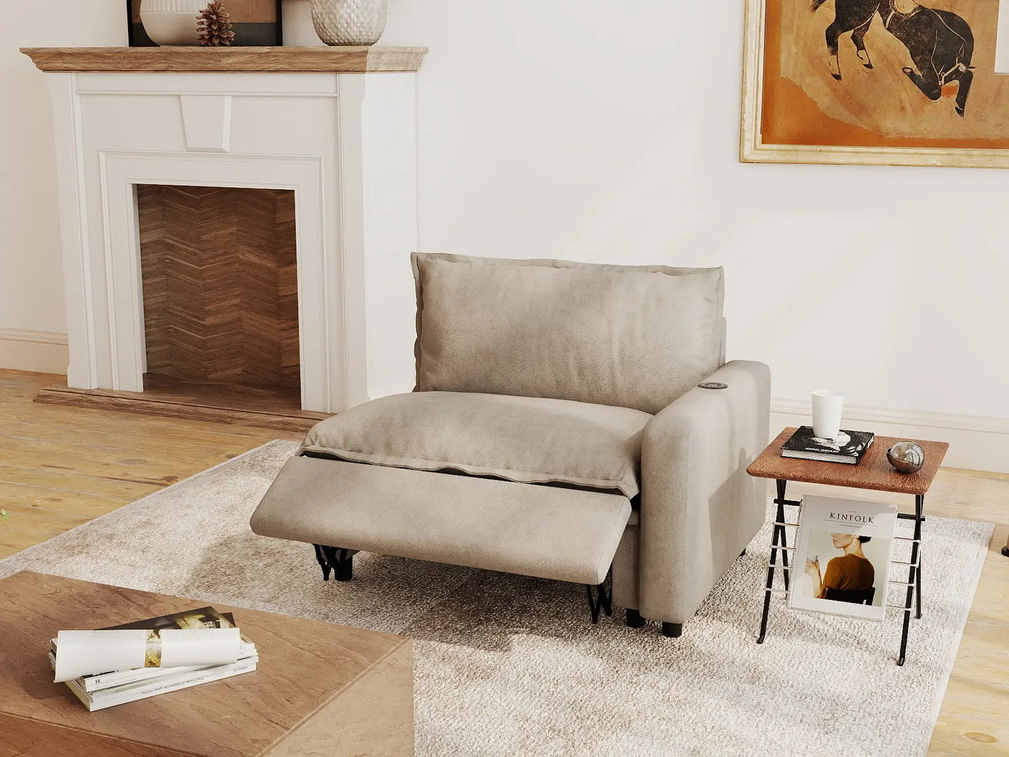 1 Piece Khaki Linen Small Space Single Sofa 1 Seater 1