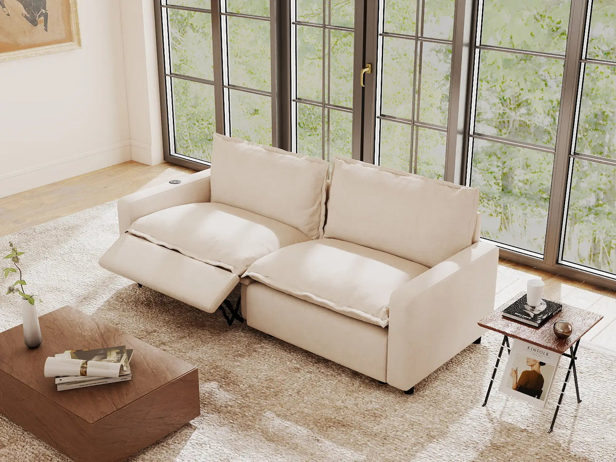 2 Piece Beige Linen Efficient Modern Loveseats 2 Seater 1
