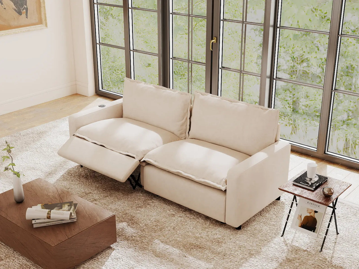 2 Piece Beige Linen Efficient Modern Loveseats 2 Seater 1