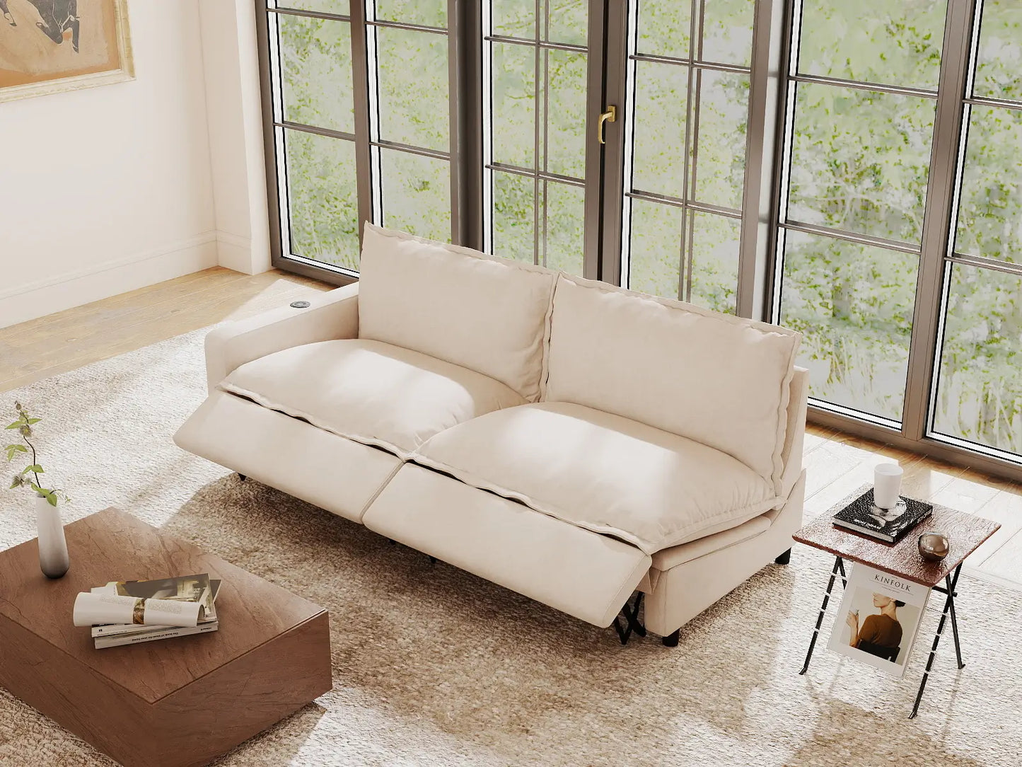 2 Piece Beige Linen Flex Nook Loveseats 2 Seater 1