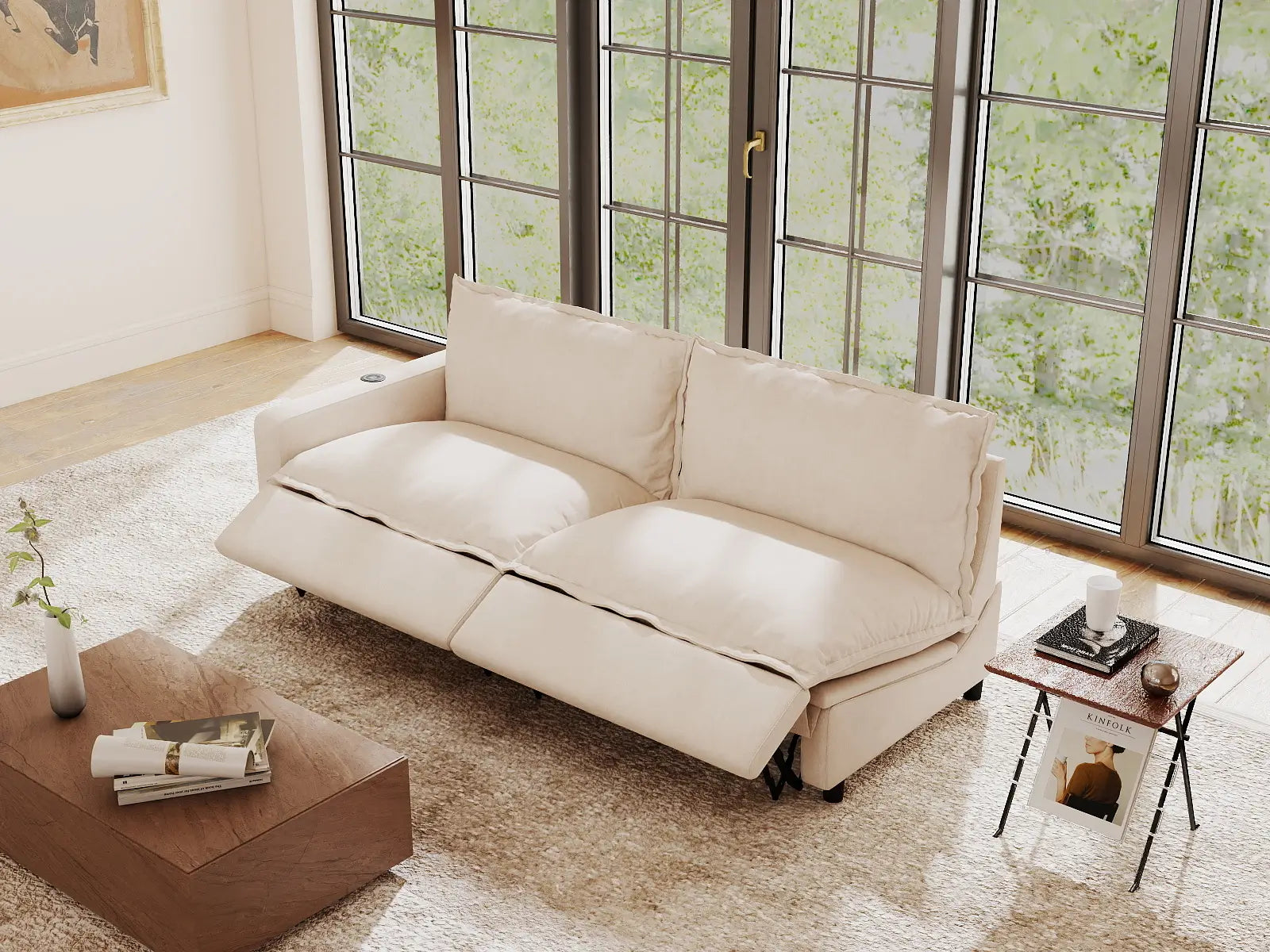 2 Piece Beige Linen Flex Nook Loveseats 2 Seater 1