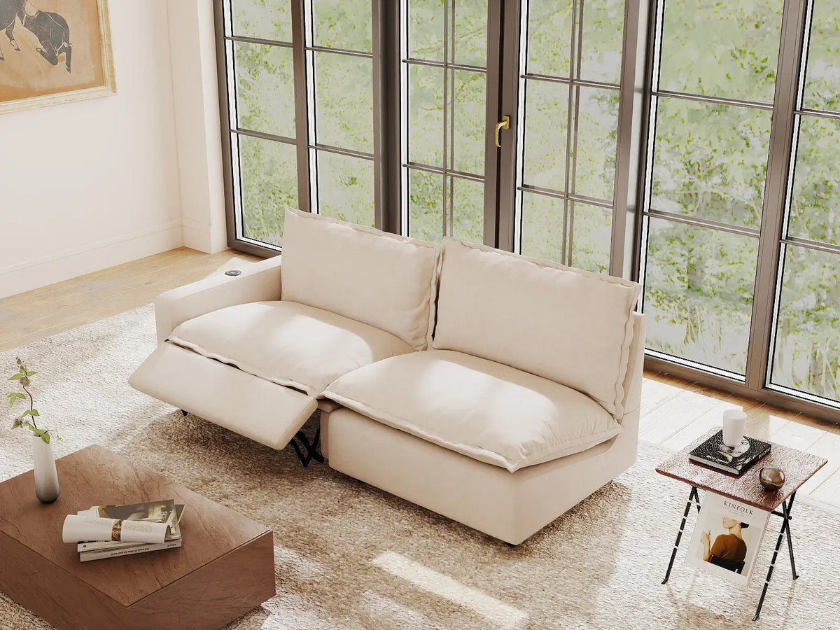 2 Piece Beige Linen Small Space Loveseats 2 Seater 1