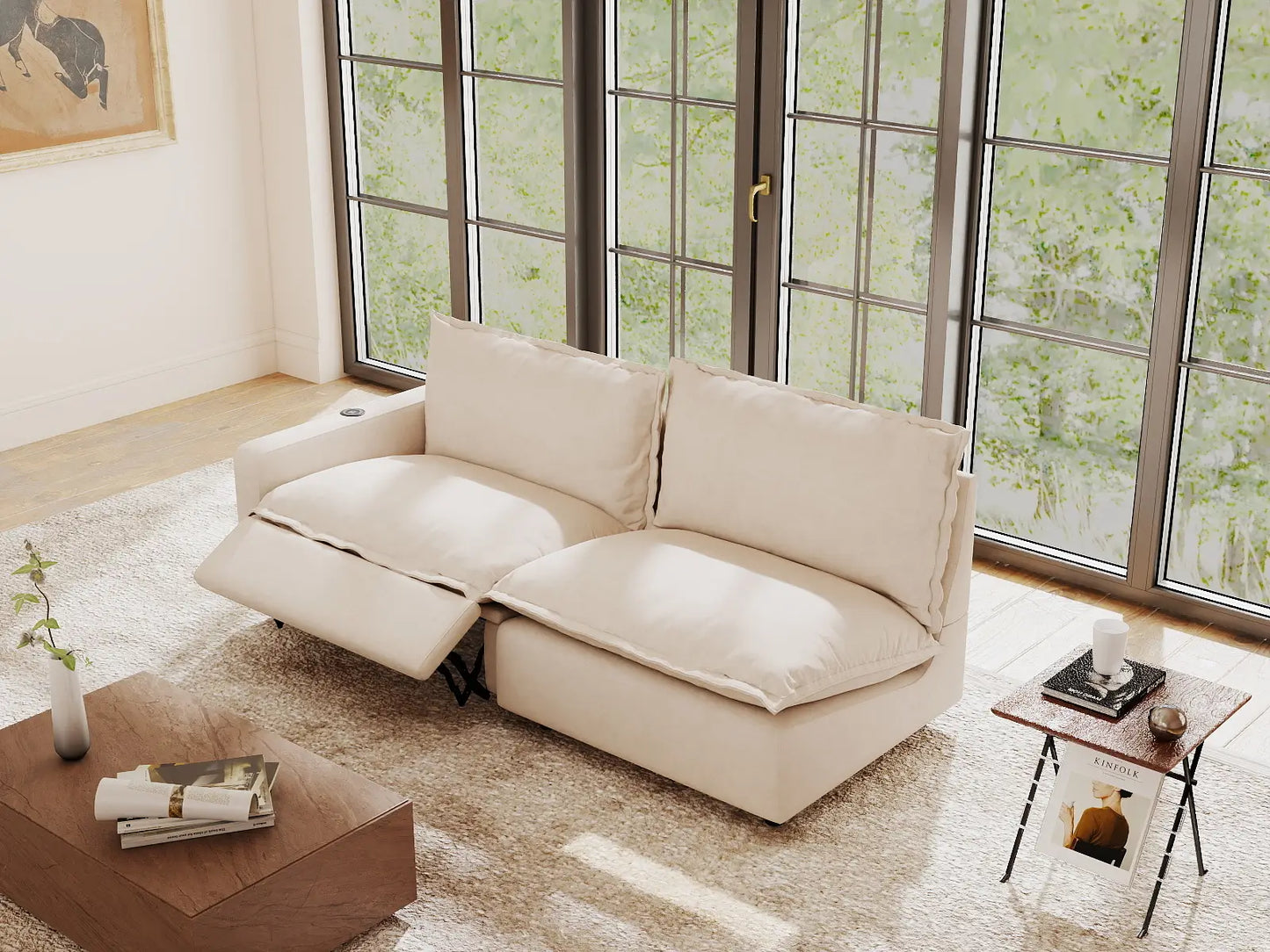 2 Piece Beige Linen Small Space Loveseats 2 Seater 1