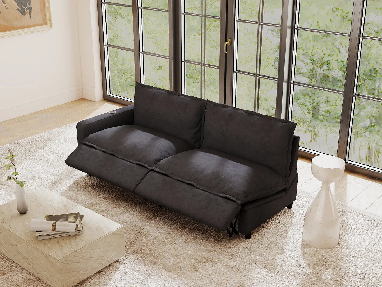 2 Piece Grey Linen Bedroom Corner Loveseats 2 Seater 1