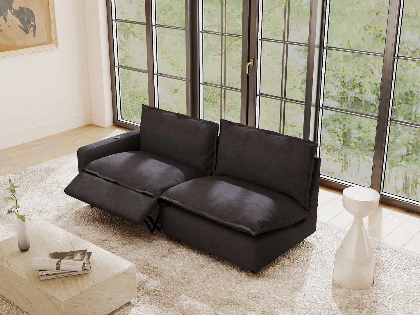 2 Piece Grey Linen Flex Nook Loveseats 2 Seater 1
