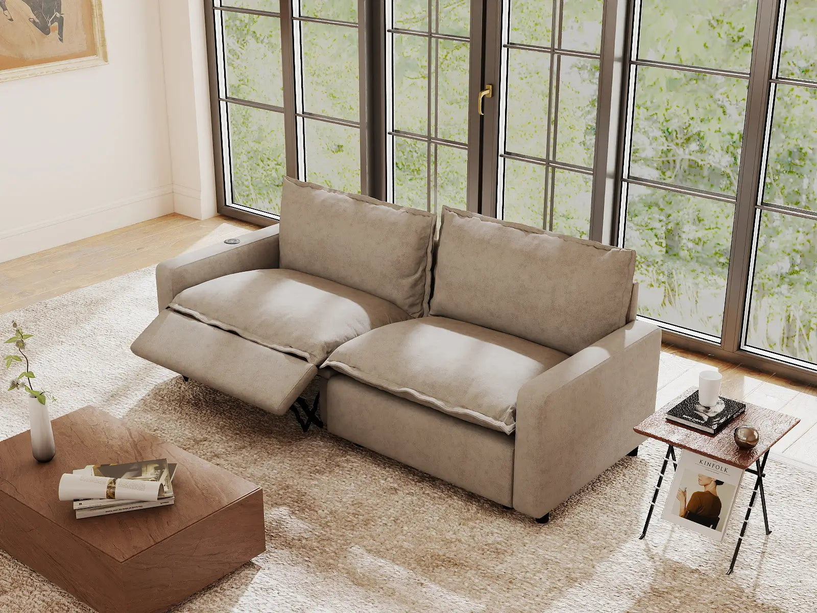 2 Piece Khaki Linen Dorm Room Loveseats 2 Seater 1