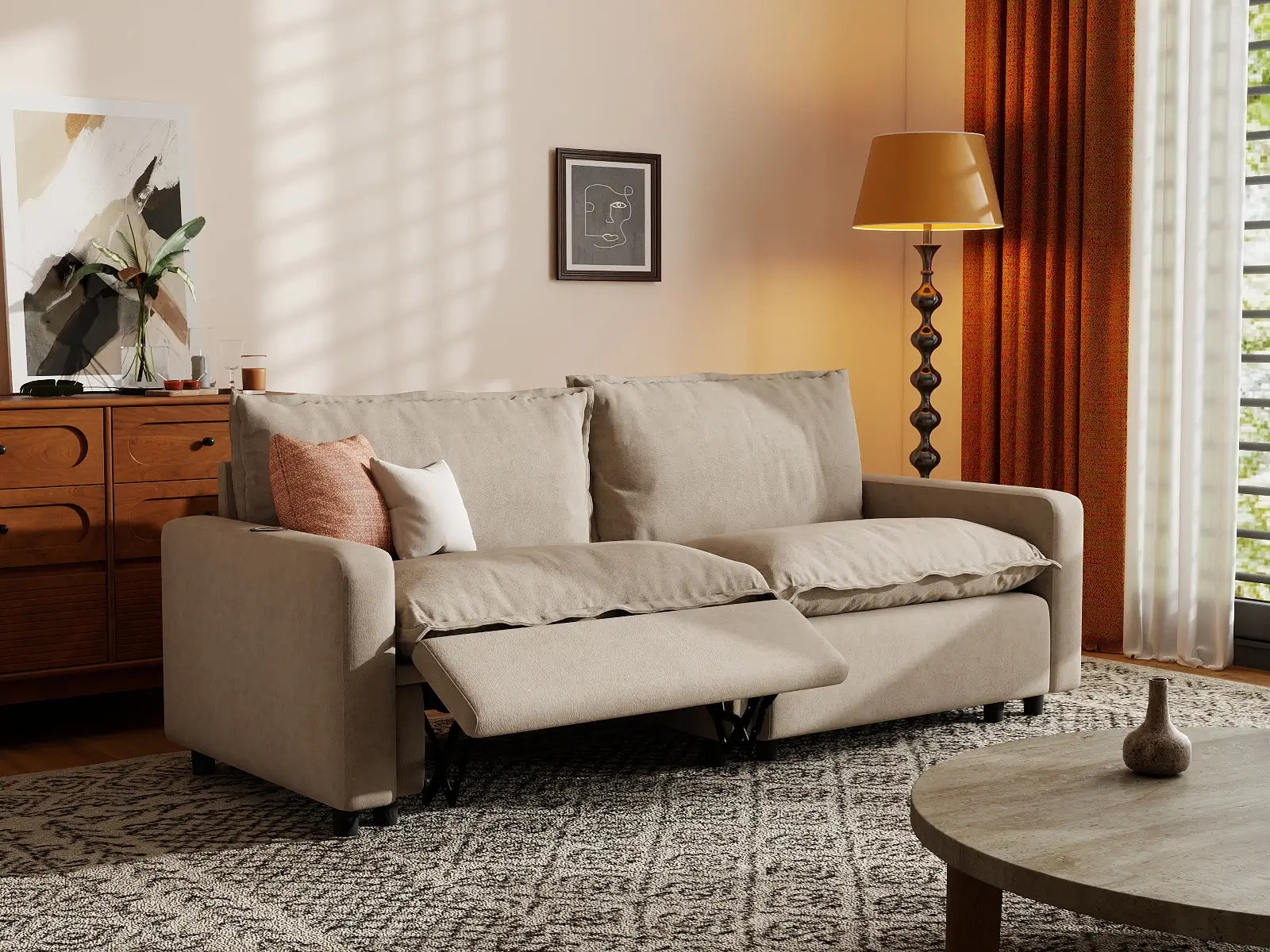 2 Piece Khaki Linen Dorm Room Loveseats 2 Seater 7