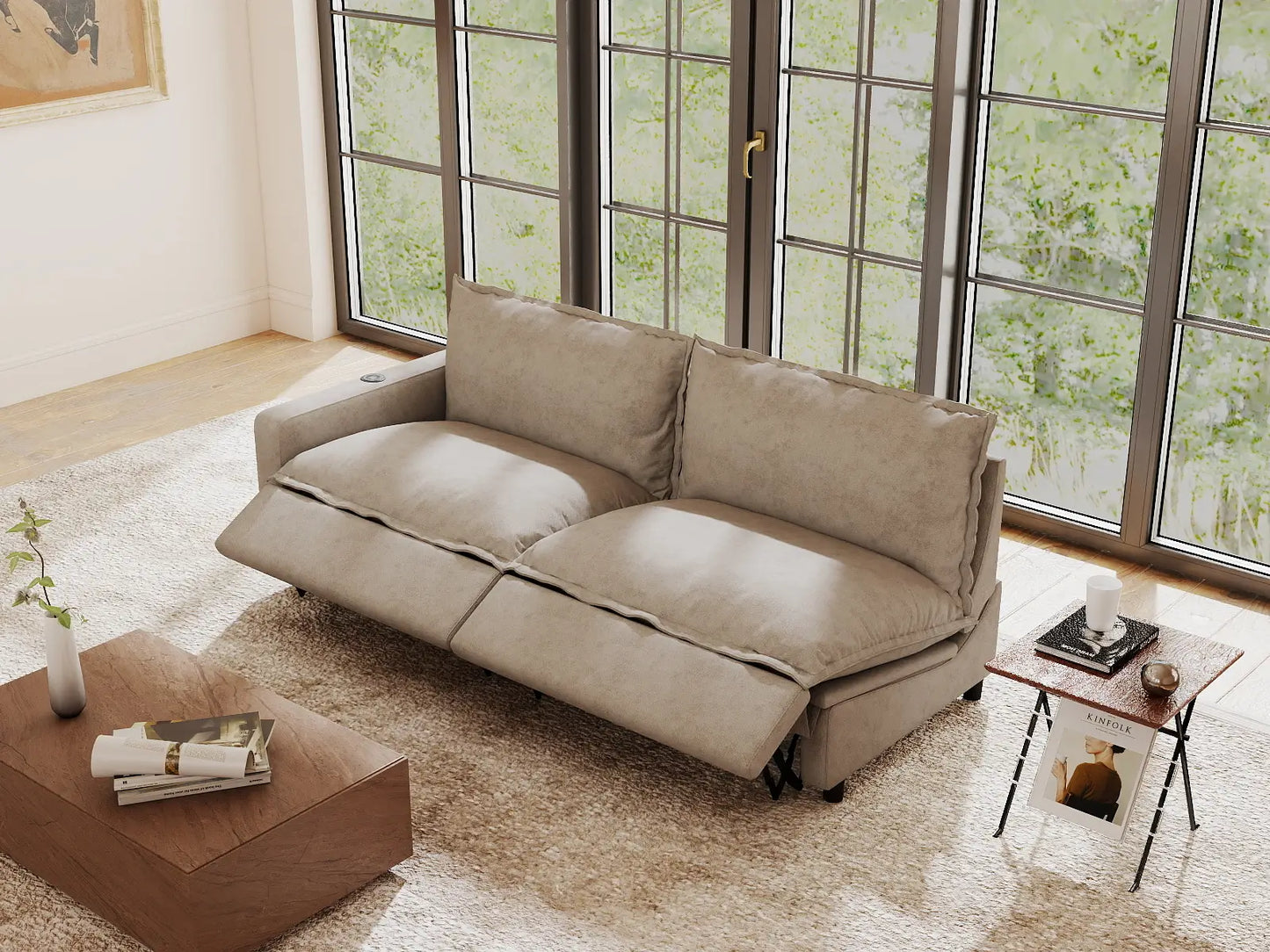 2 Piece Khaki Linen Small Space Loveseats 2 Seater 1