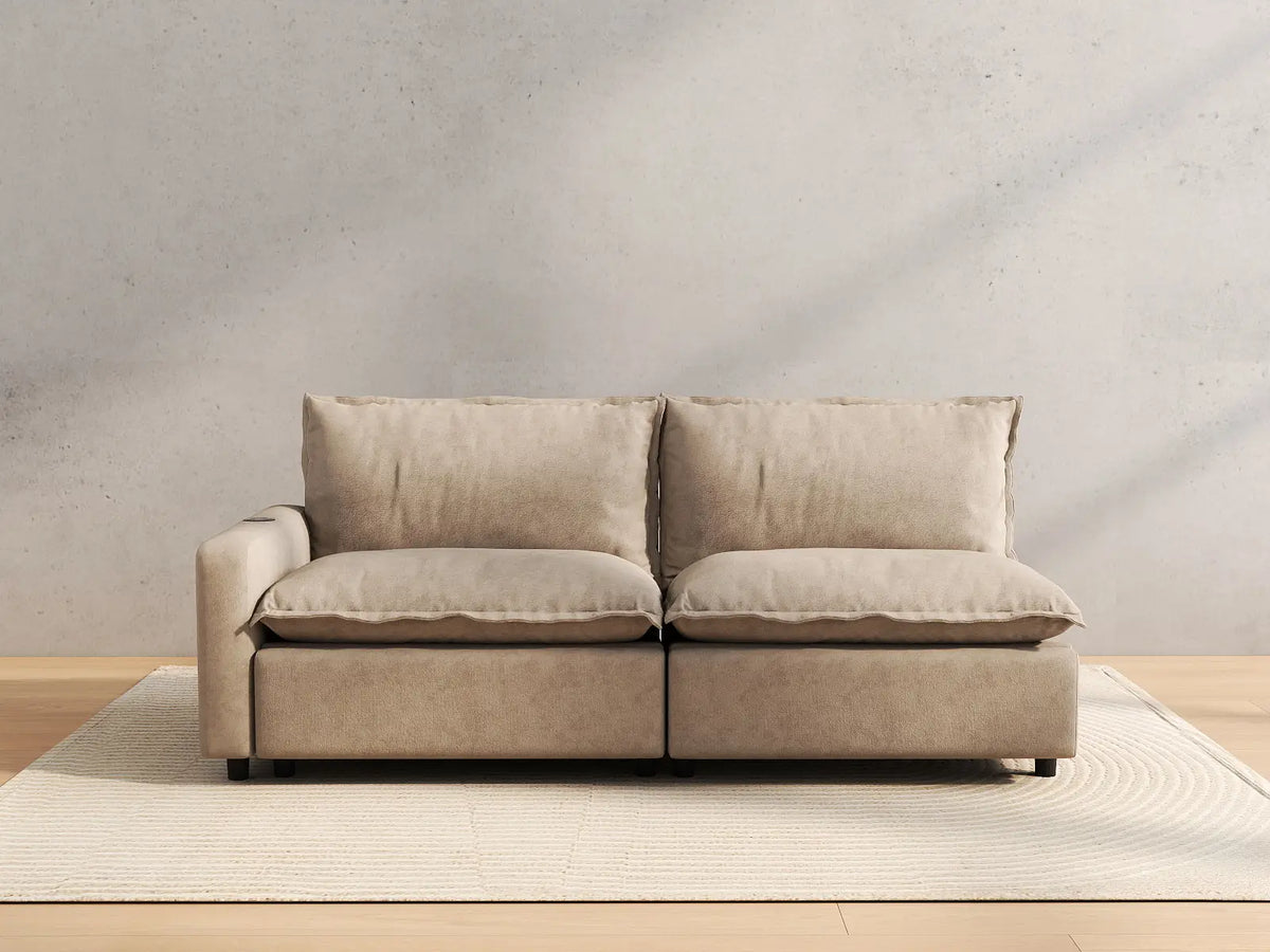 2 Piece Khaki Linen Small Space Loveseats 2 Seater 4