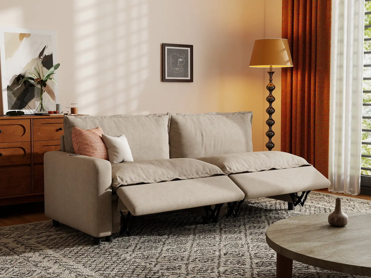 2 Piece Khaki Linen Small Space Loveseats 2 Seater 7