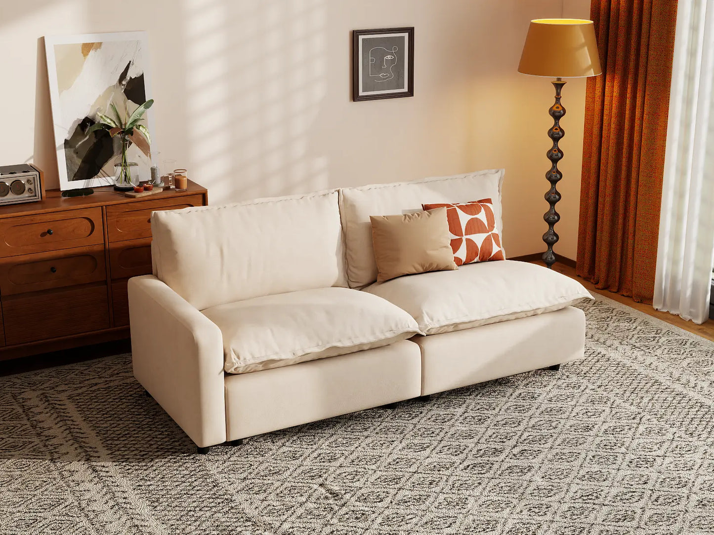 Modular Cero Modular Sectionals | 2-Piece Beige Linen Flex Nook Loveseats 2-Seater