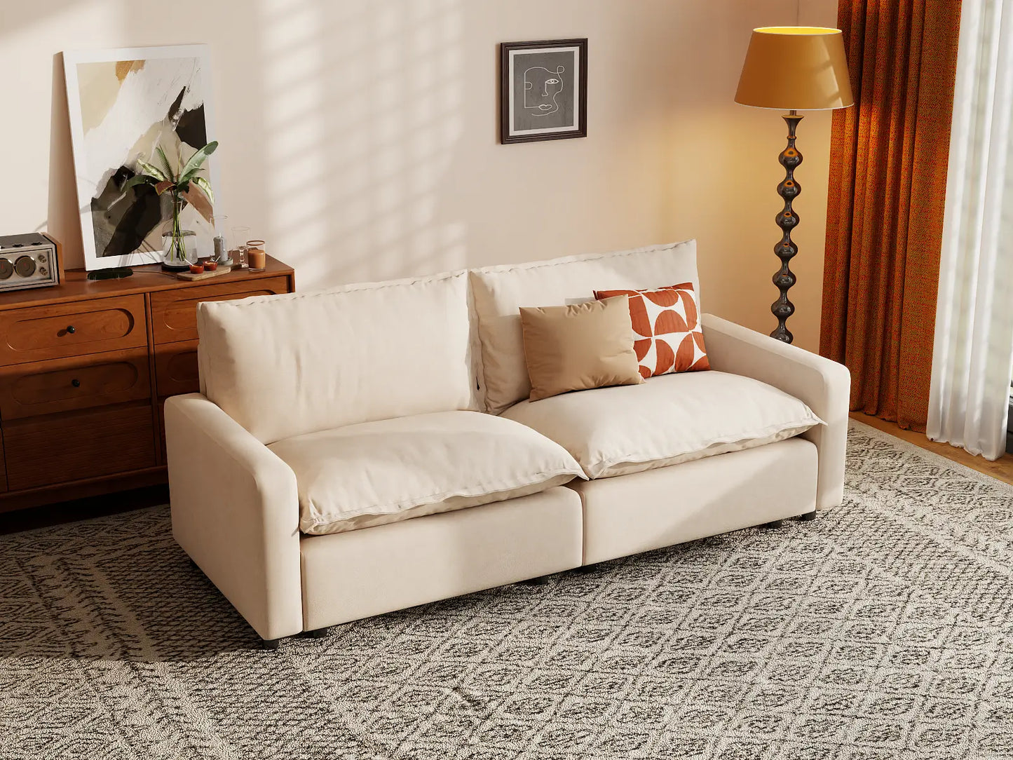 Modular Cero Modular Sectionals | 2-Piece Beige Linen Flex Nook Loveseats 2-Seater