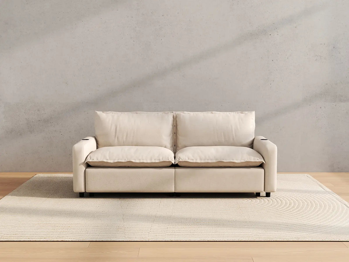 Modular Cero Reclining Sectionals | 2-Piece Beige Linen Flex Nook Loveseats 2-Seater