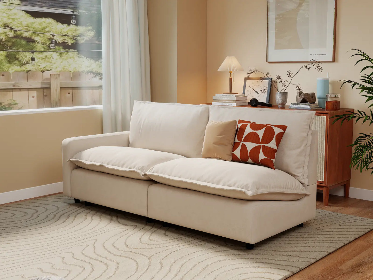 Modular Cero Modular Sectionals | 2-Piece Beige Linen Flex Nook Loveseats 2-Seater