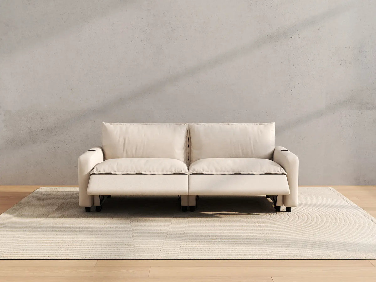 Modular Cero Reclining Sectionals | 2-Piece Beige Linen Flex Nook Loveseats 2-Seater