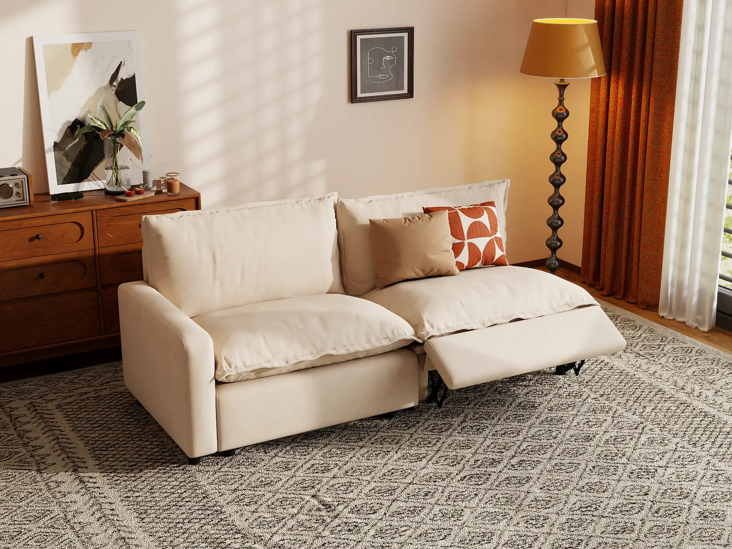 Modular Cero Reclining Sectionals | 2-Piece Beige Linen Flex Nook Loveseats 2-Seater