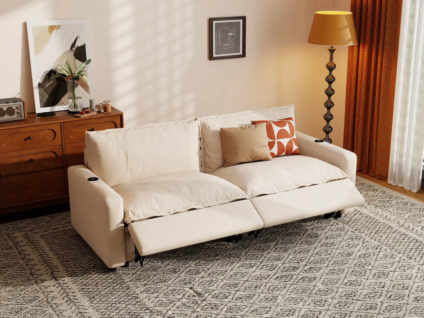Modular Cero Reclining Sectionals | 2-Piece Beige Linen Flex Nook Loveseats 2-Seater