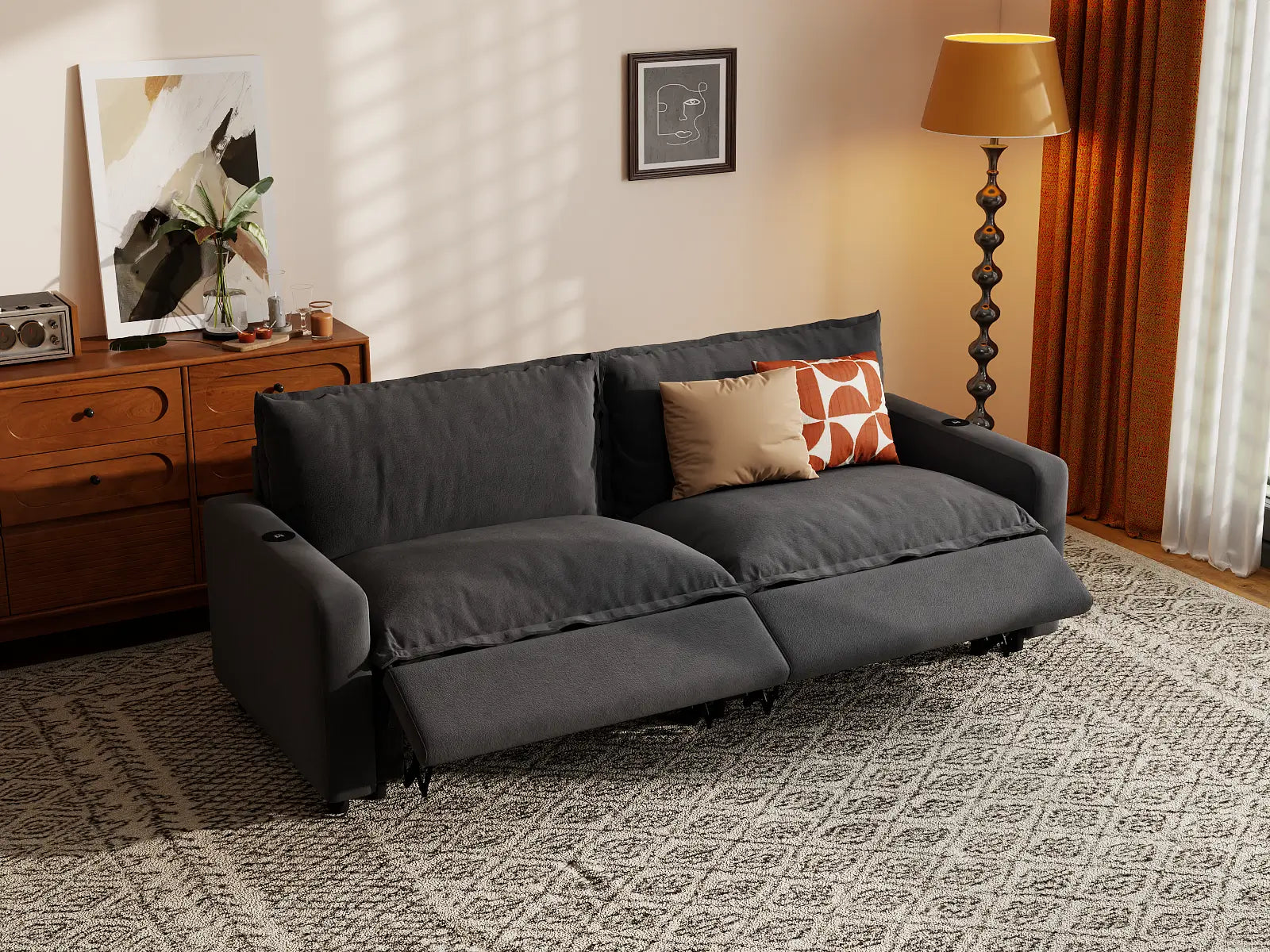 Modular Cero Small Space Loveseat Recliner | 2-Piece Grey Linen Flex Nook Loveseats 2-Seater