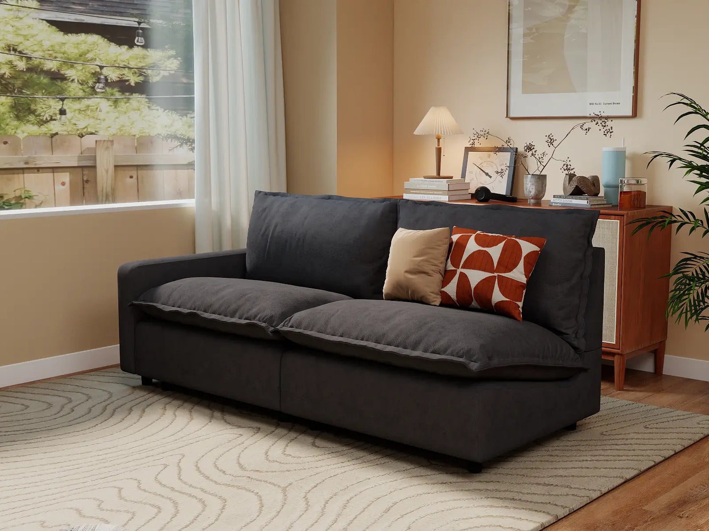 Modular Cero Modular Sectional | 2-Piece Grey Linen Small Space Loveseats 2-Seater