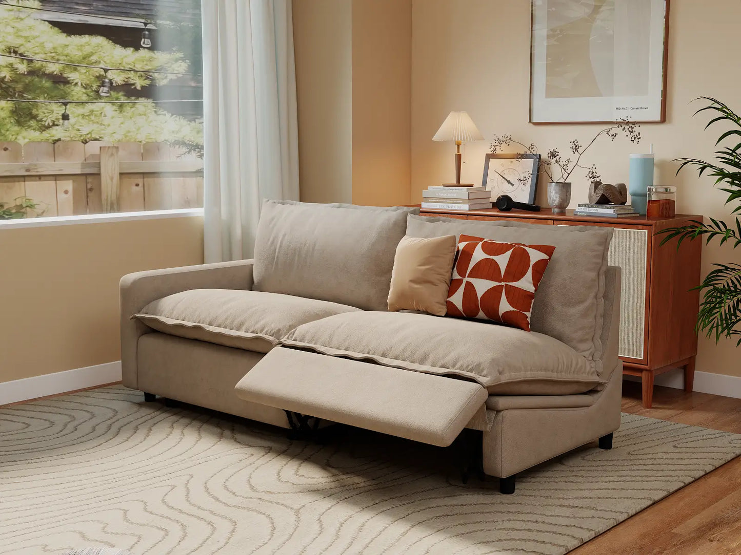 Modular Cero Reclining Loveseat for Small Space | 2-Piece Khaki Linen Flex Nook Loveseats 2-Seater