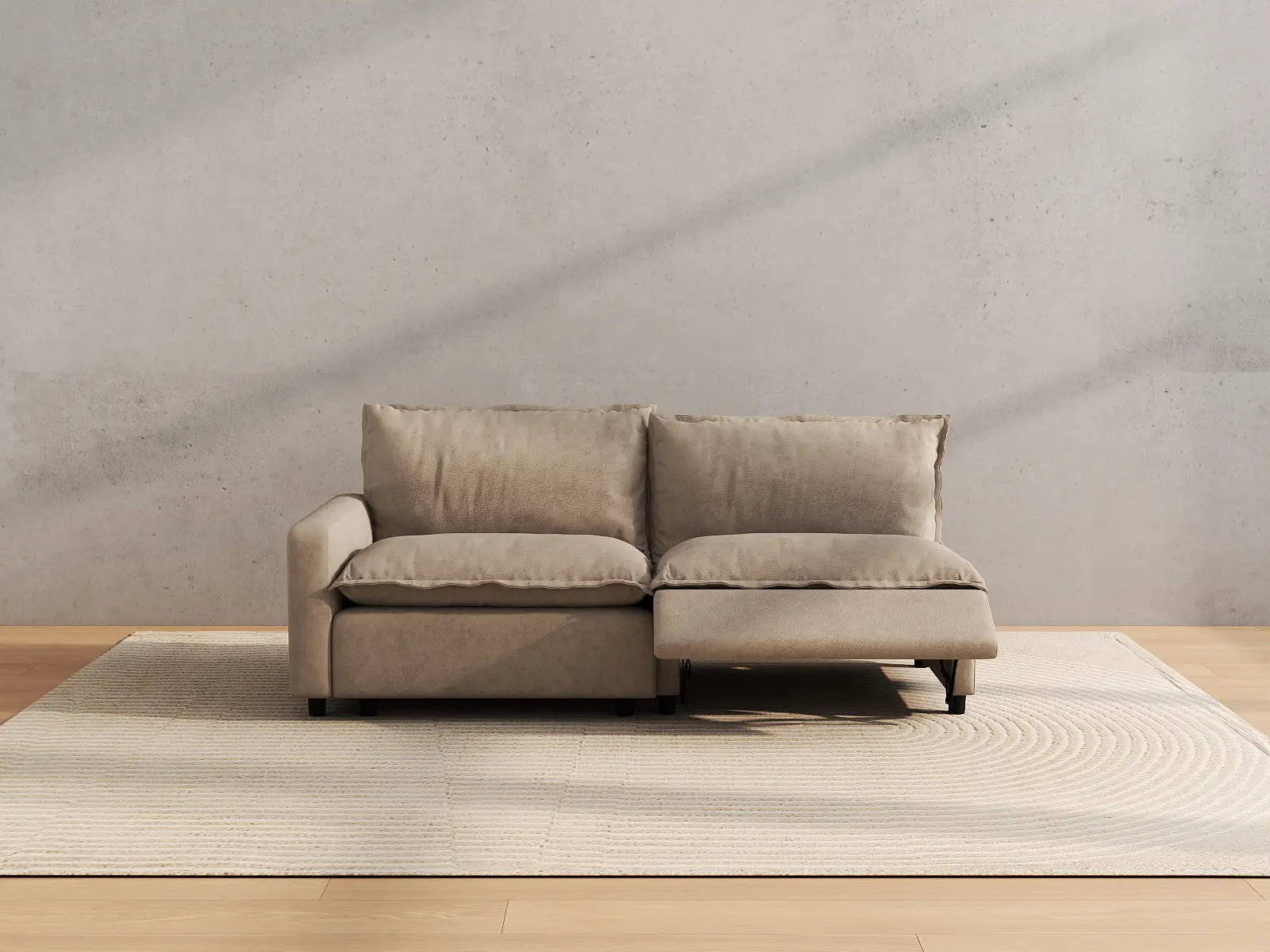 Modular Cero Reclining Loveseat for Small Space | 2-Piece Khaki Linen Flex Nook Loveseats 2-Seater