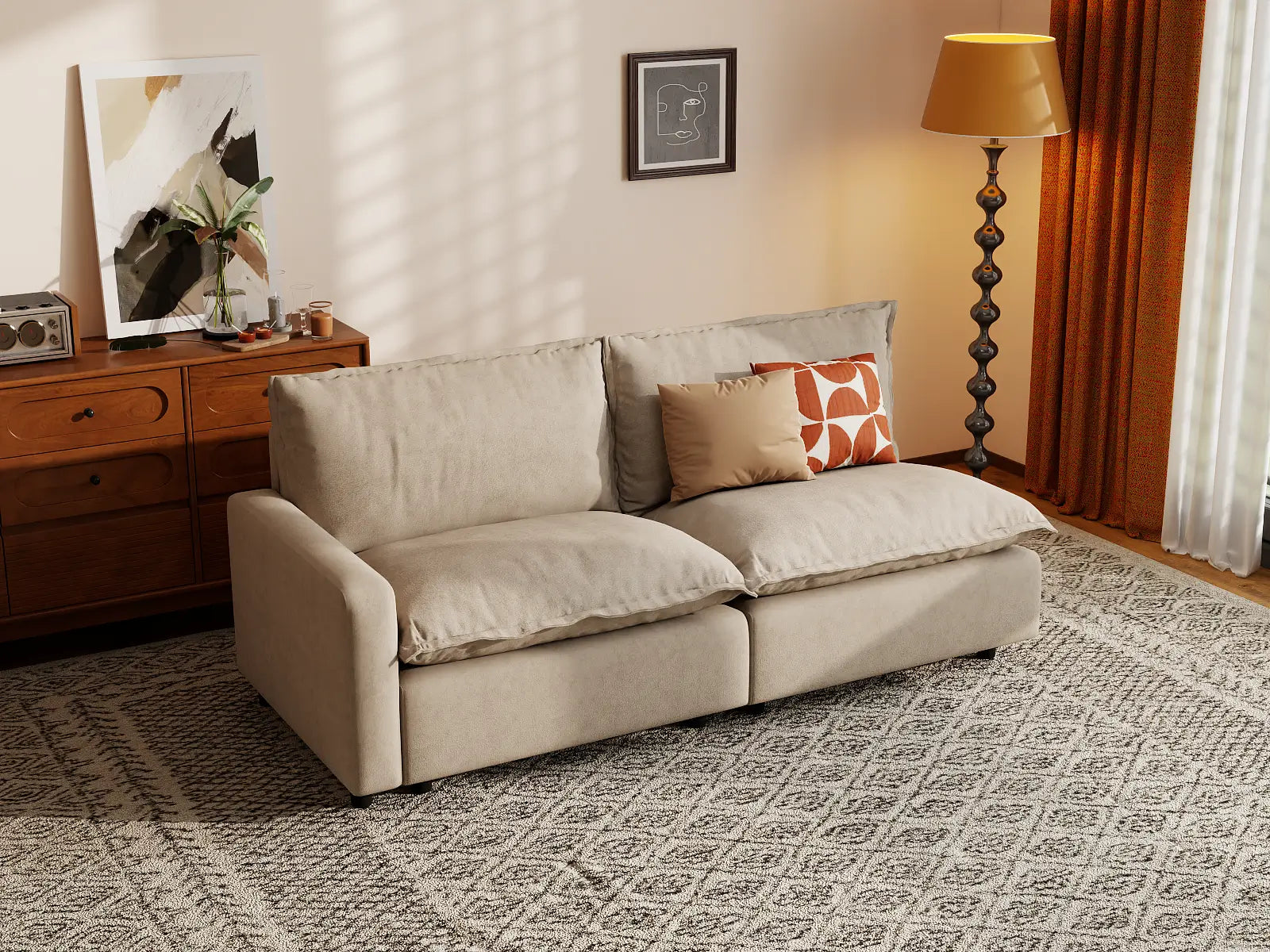 Modular Cero Modular Sectional Sofa | 2-Piece Khaki Linen Flex Nook Loveseats 2-Seater