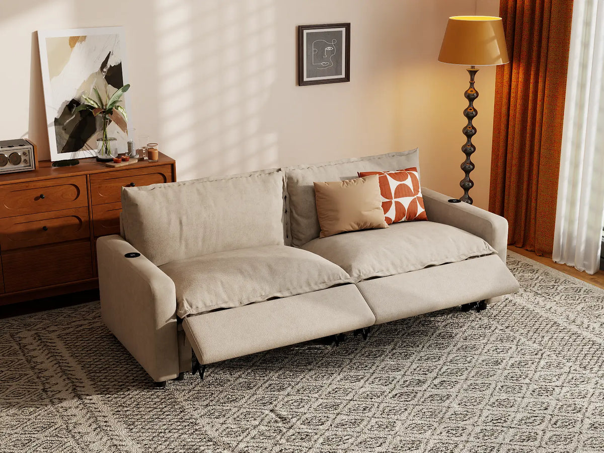Modular Cero Reclining Sectionals | 2-Piece Khaki Linen Small Space Loveseats 2-Seater