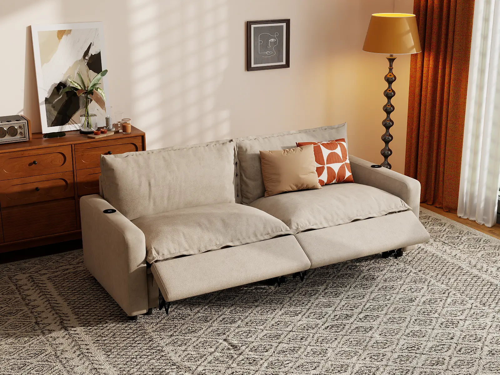Modular Cero Reclining Loveseat for Small Space | 2-Piece Khaki Linen Small Space Loveseats 2-Seater