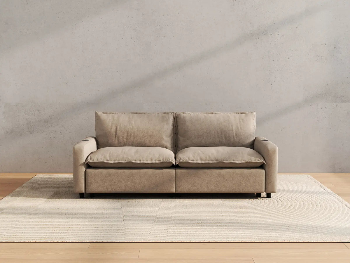 Modular Cero Reclining Sectionals | 2-Piece Khaki Linen Small Space Loveseats 2-Seater
