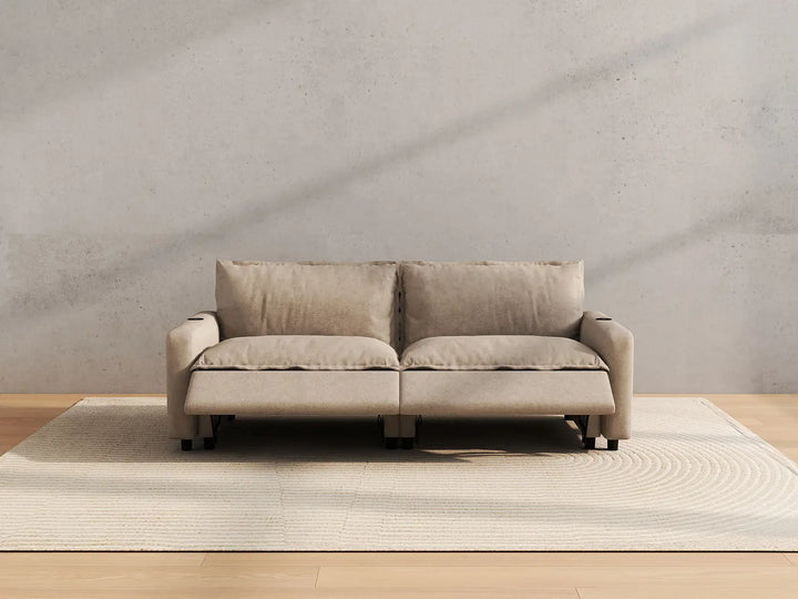 Modular Cero Reclining Loveseat for Small Space | 2-Piece Khaki Linen Small Space Loveseats 2-Seater