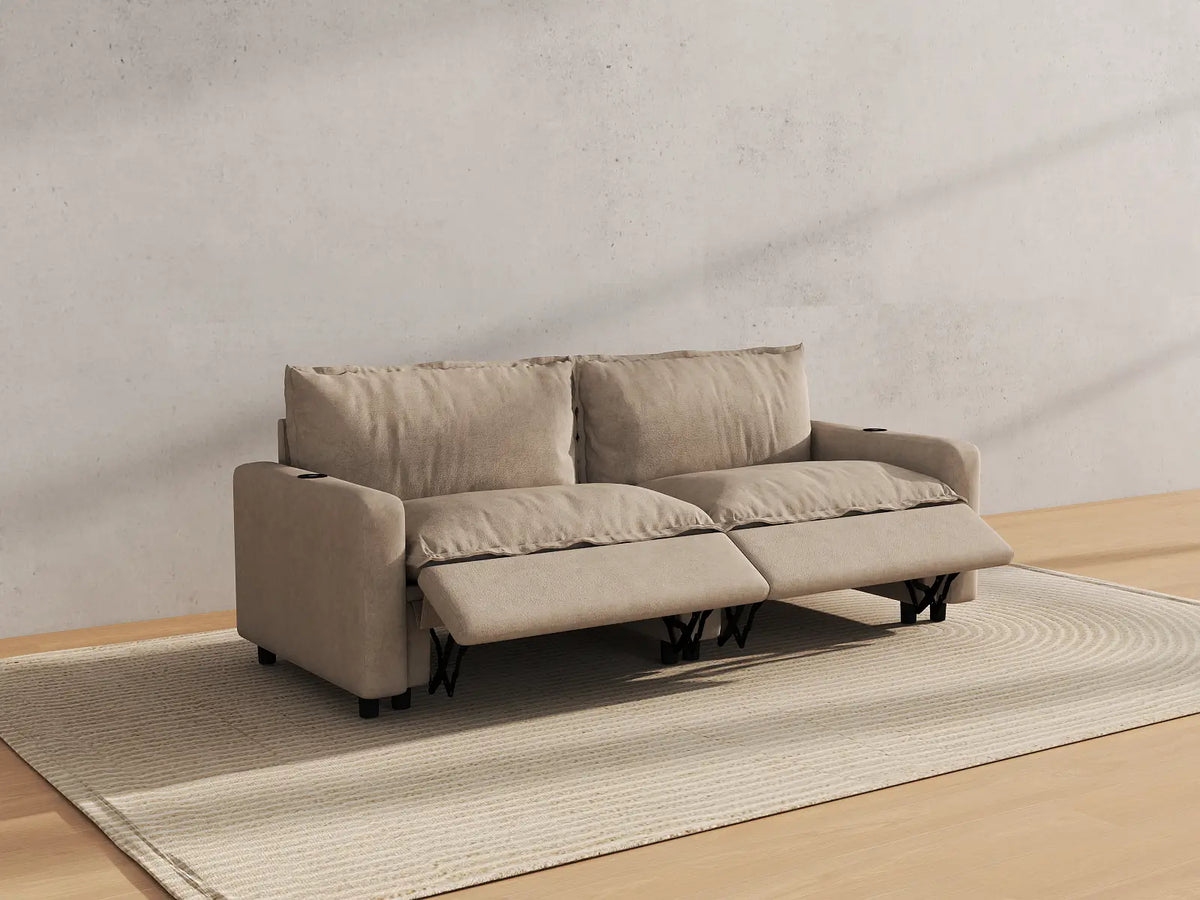 Modular Cero Reclining Sectionals | 2-Piece Khaki Linen Small Space Loveseats 2-Seater