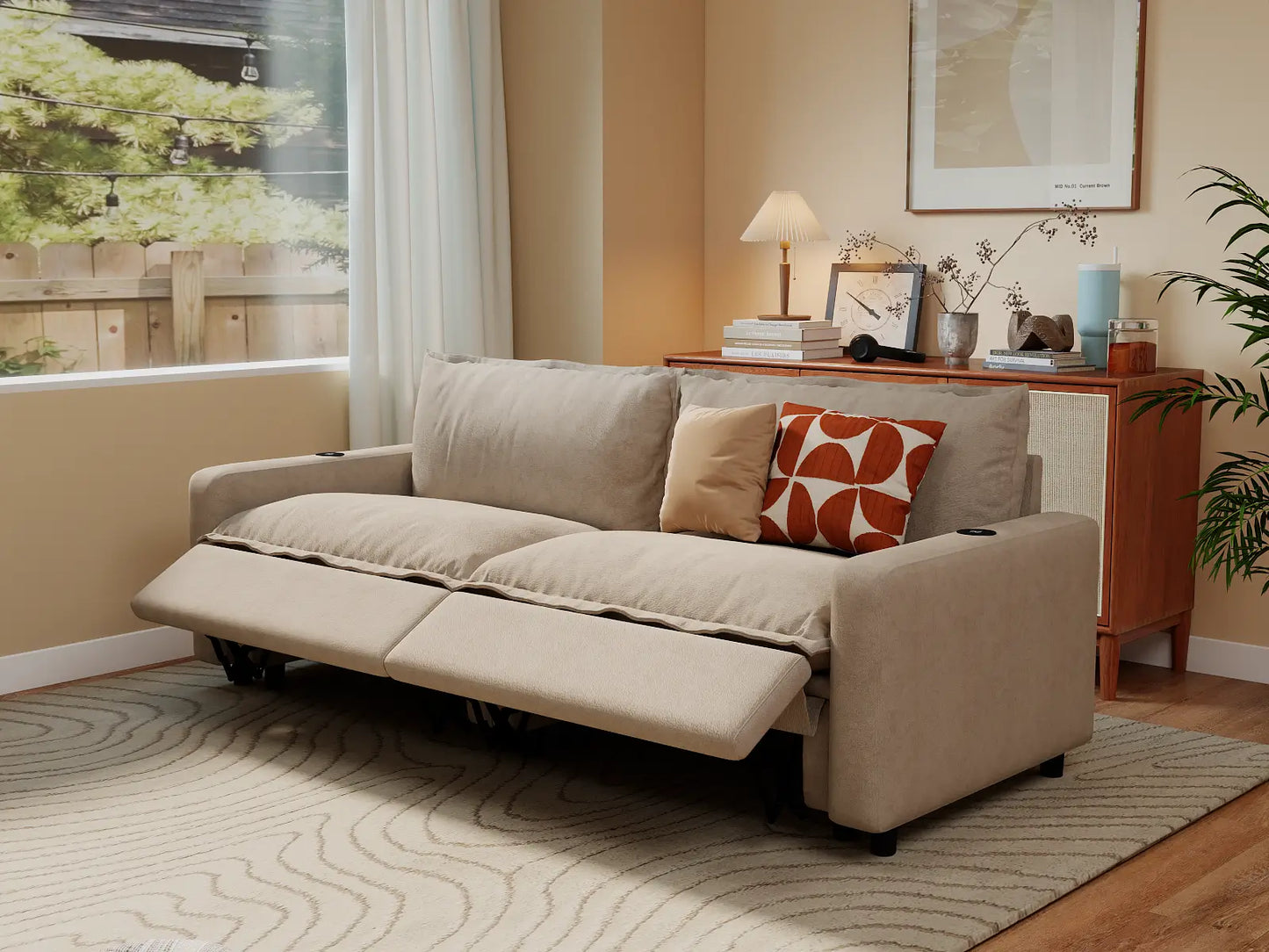 Modular Cero Reclining Sectionals | 2-Piece Khaki Linen Small Space Loveseats 2-Seater