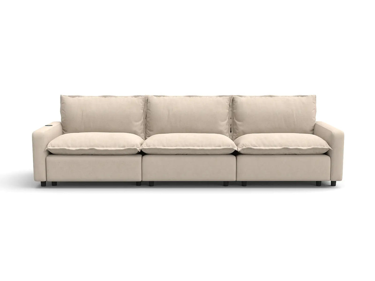 3 Piece Beige Linen Corner Space Couch Sectionals 3 Seater 2