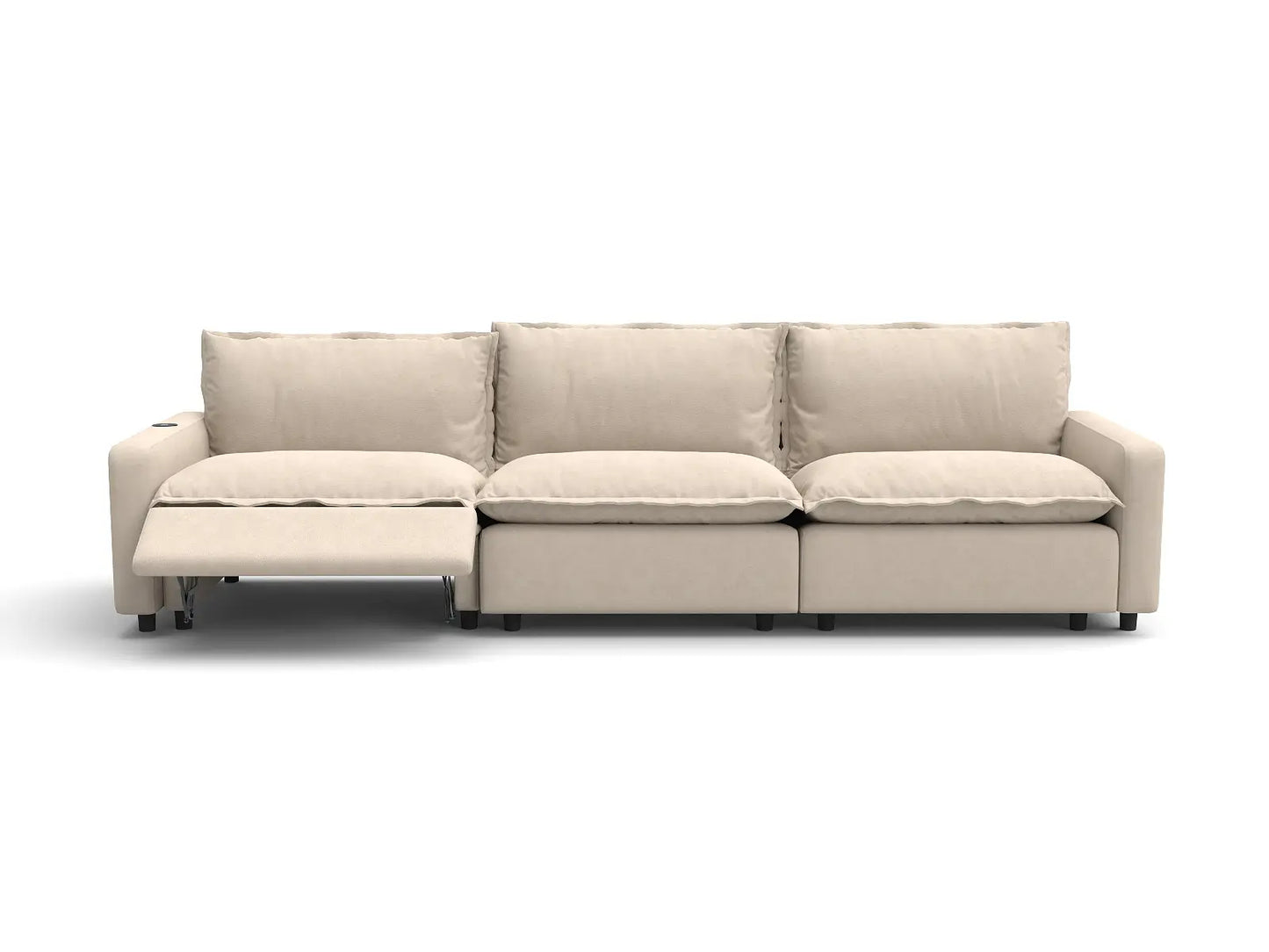 3 Piece Beige Linen Corner Space Couch Sectionals 3 Seater 3