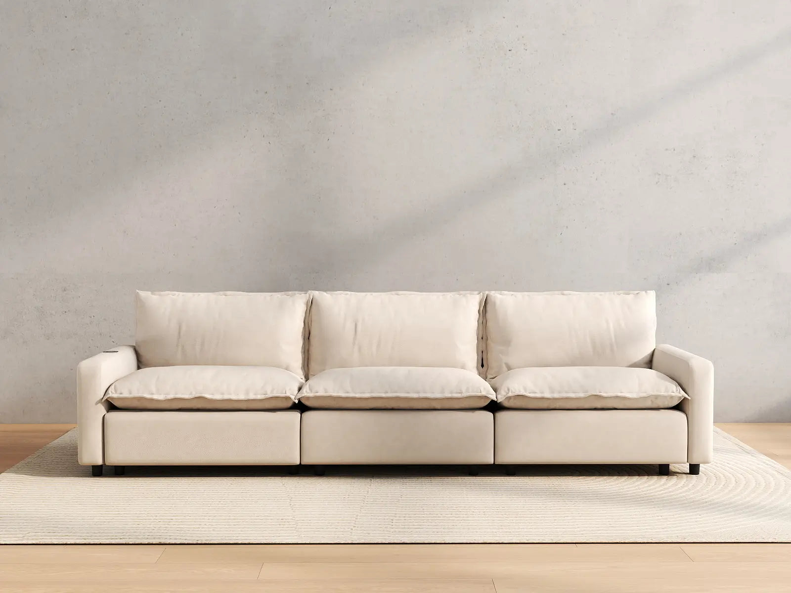 3 Piece Beige Linen Corner Space Couch Sectionals 3 Seater 4