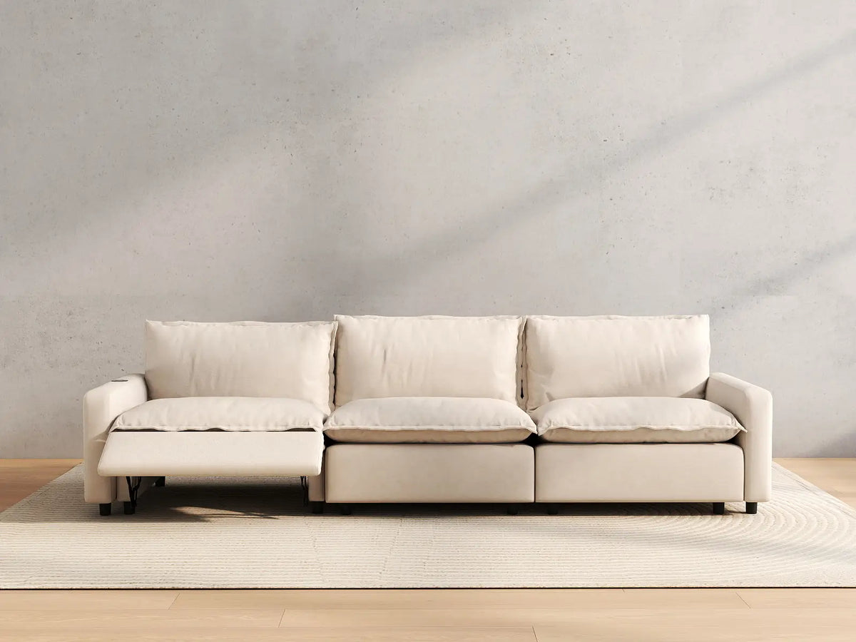 3 Piece Beige Linen Corner Space Couch Sectionals 3 Seater 5