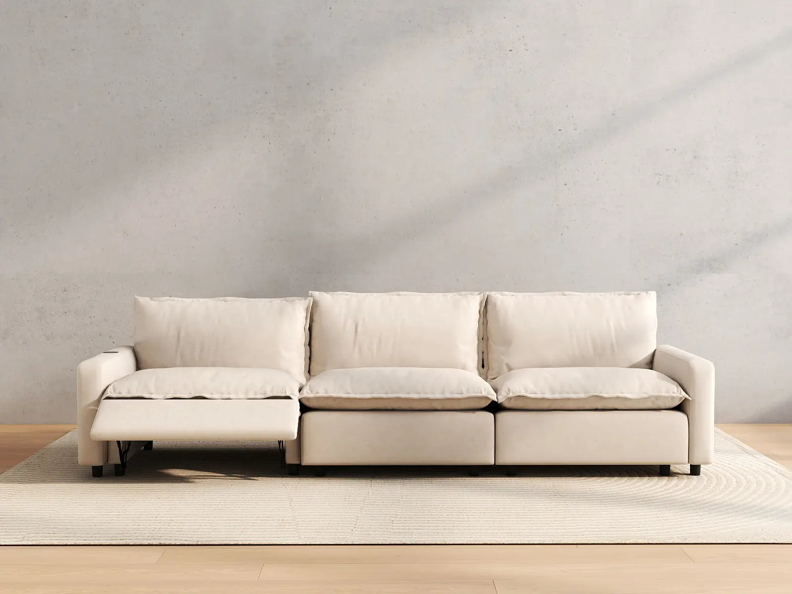 3 Piece Beige Linen Corner Space Couch Sectionals 3 Seater 5