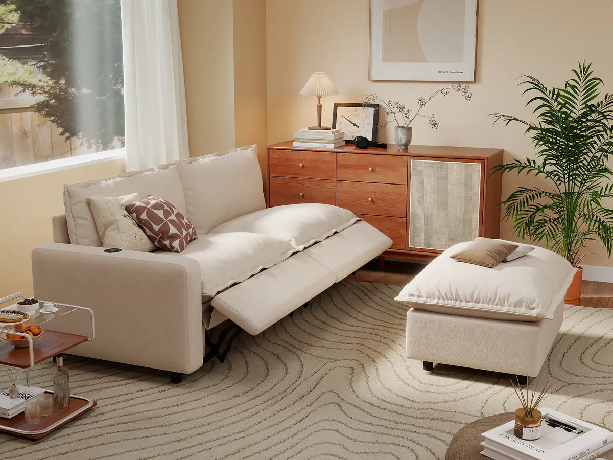 3 Piece Beige Linen Everyday Chic Chaise Sectionals 2 Seater with 1 Ottoman 1