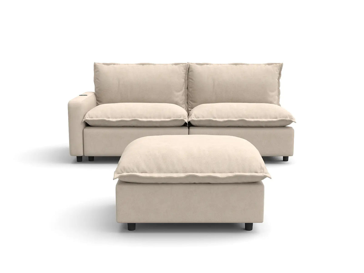 3 Piece Beige Linen Everyday Chic Chaise Sectionals 2 Seater with 1 Ottoman 2